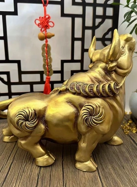 多吉缘纯铜如吉厅祥福财牛老黄牛吉祥意客玄关电牛视柜家居摆件工