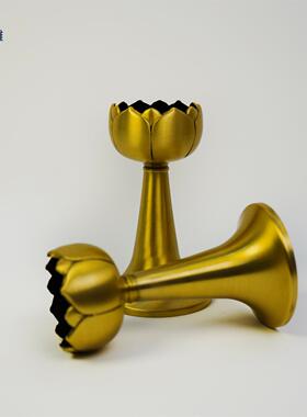 黄铜制作莲花烛台蜡台家居室内佛堂供奉长明灯酥油灯黄铜蜡台摆件