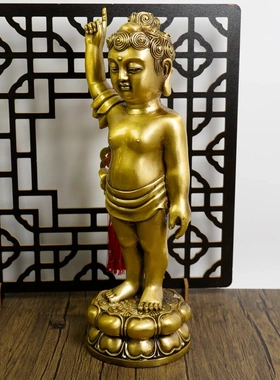多吉缘太子佛像桌面摆件纯黄铜佛释迦牟尼指浴佛佛铜佛像天指堂地