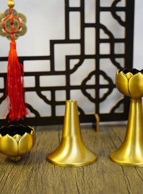 多吉缘纯黄铜荷花烛矮台摆件用供奉祠堂款家高蜡烛台中式高脚香薰