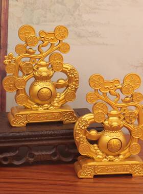 沙金万事福禄摆件工艺品摆件元宝钱袋转转办公室客厅招财摆件装饰