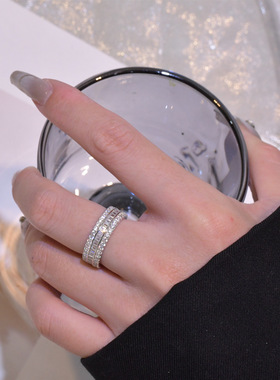 臻成达925银三排钻戒指ins风食指排戒女士欧美豪华指环亚马逊wish