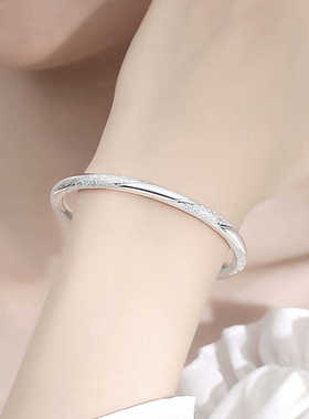 爱意交织纯银手镯女实心推拉镯子999足银爆款生日礼物时尚设计感
