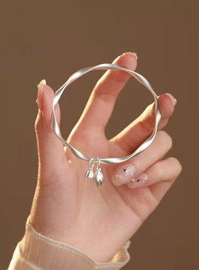 古法传承两世欢手镯女实心简约设计莫比乌斯环莲蓬镯子年轻款手环