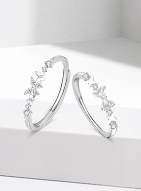 s999纯银原创蝴蝶情侣戒指小众清新创意可调节甜心蝴蝶结闺蜜对戒