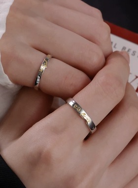 s999纯银浪漫甜蜜喵汪对戒创意涂鸦开口可调节足银情侣戒指批发