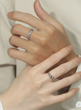 可刻字纯银999夜光猫鱼情侣对戒