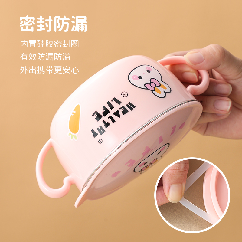 316不锈钢碗家用儿童宝宝吃米饭碗2024小学生可爱双耳汤碗专用 - 图2