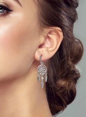 Real 925 Sterling Silver Dream Catcher Earrings For Women Ex
