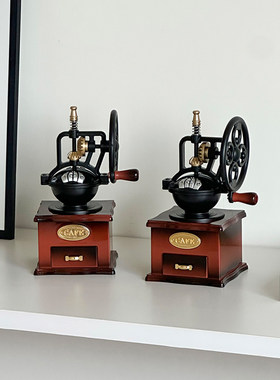 复古装饰摆件咖啡机音乐盒轻奢摆设咖啡店手摇八音盒高级拍照道具