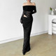 Hot girl style long skirt solid color hollow one-shoulder skirt
