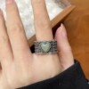 Retro palace style old white moonlight love silver ring