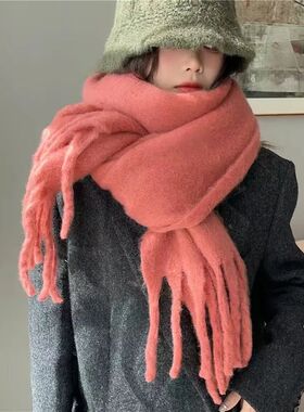 New Mohair Women Scarf Female Winter Warm Thickened Solid Co