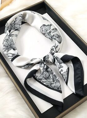 70cm Black White Floral Pattern Scarf Literary Floral Temper