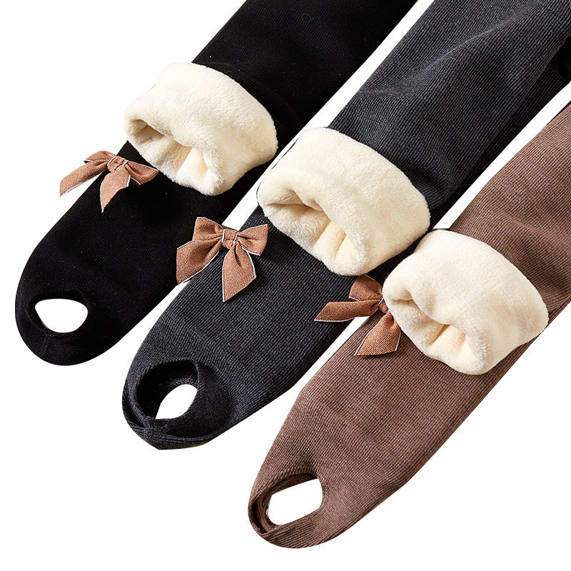 女童特厚款加绒连裤袜外穿秋冬打底裤白色踩脚洋气儿童一体保暖裤