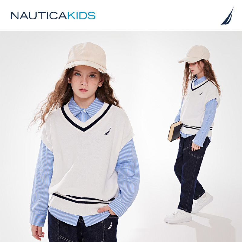 【儿童美式复古】NAUTICA童装 男女童针织背心马甲春秋季外穿