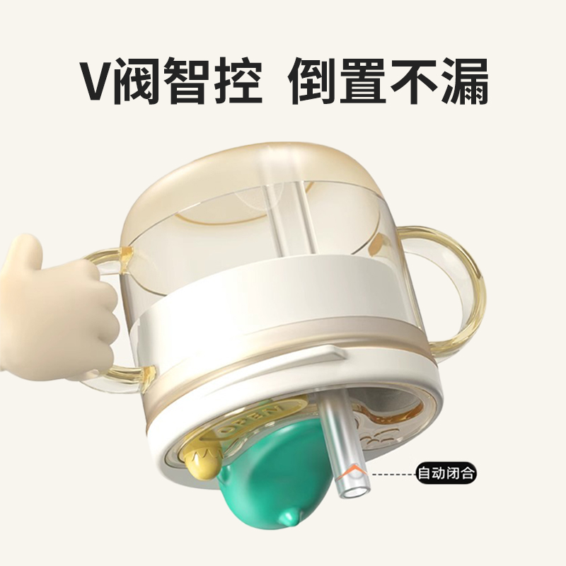 儿童牛奶杯宝宝敞口直饮喝水杯婴幼儿专用PPSU带刻度吸管杯喝奶杯
