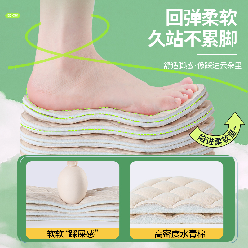 女士专用鞋垫超软防痛踩屎感加厚5d按摩吸汗防臭透气女款乐福鞋 - 图0