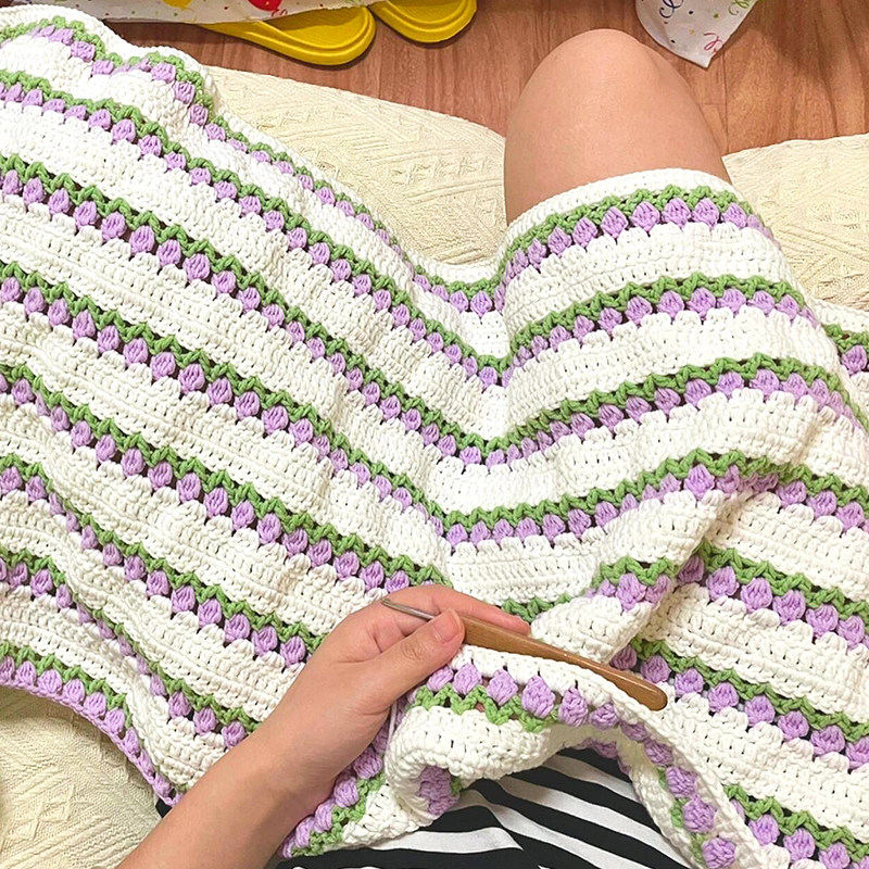 郁金香花束毯子材料包手工编织diy毛毯自制针织毛线毯创意礼物,淘宝优惠券,粉丝福利购,淘宝优惠卷