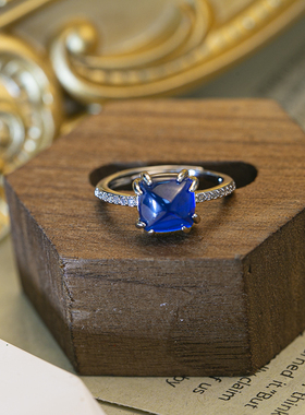 s925碧玺戒指红糖四爪方块祖母绿