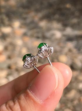 纯银冰透甜绿复古风时尚款耳环