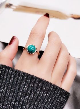 唯美复古风绿松石戒指镀18K金精致个性潮流显气质开口可调节