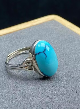 【大绿松】仿绿松石戒指纹理镀925银女款戒指石戒面欧美贵族复古