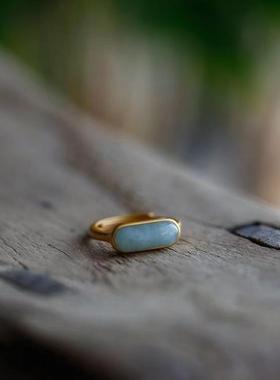 新中式古风玉髓戒指女古法镀18K金指环戒指简约气质淡雅百搭