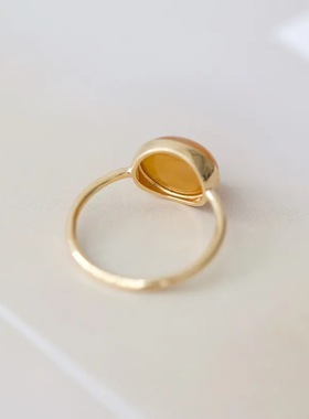 新款镀18K金镶嵌黄玉髓戒指女士简约百搭温柔显气质可调节指环