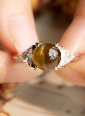 活口指环金绿猫眼石钻石戒指