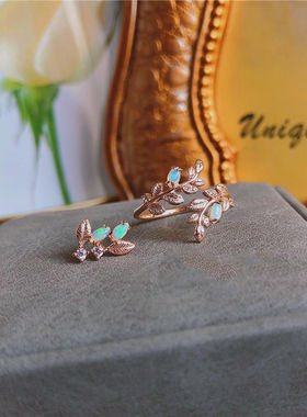 青藤绕梦开口戒指藤蔓女天然欧泊