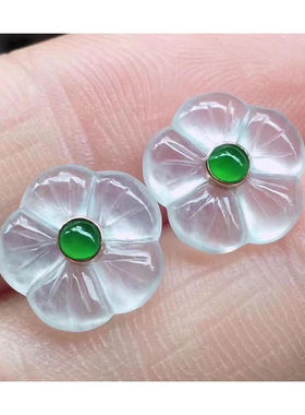 白玉髓种水一族高冰透种花朵耳钉