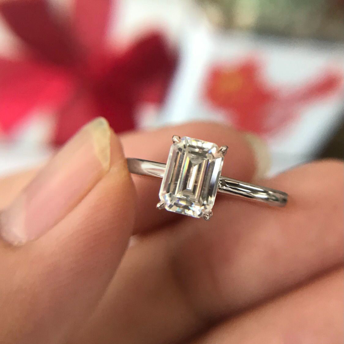 High Carbon Diamond Emerald S925 Silver Rectangular Ring