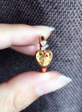 黄水晶祖母绿女托帕石开口戒指心