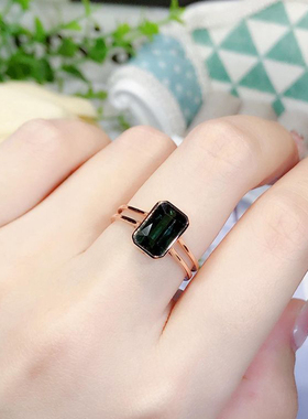 新款镀18K玫瑰金绿碧玺宝石戒指个性潮流轻奢复古华丽可调节指环