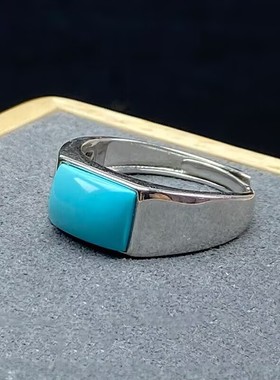 绿松马鞍仿绿松石戒指女款镀925银简约个性百搭气质指环日常通勤