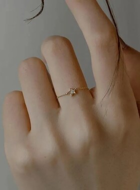 甜美风925银高级五角星链条戒子