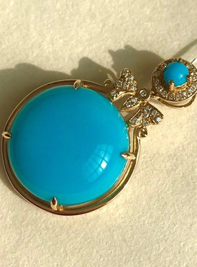 【高瓷蓝】睡美人仿绿松石镀18K金镶嵌蓝松石细石吊坠高档高颜值