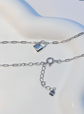 通体s925纯银锁头吊坠项链