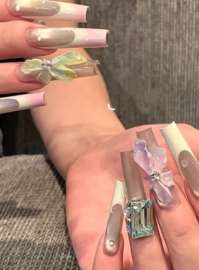 水管长方立体雕花经典法式显白晕染 纯手工制作穿戴甲