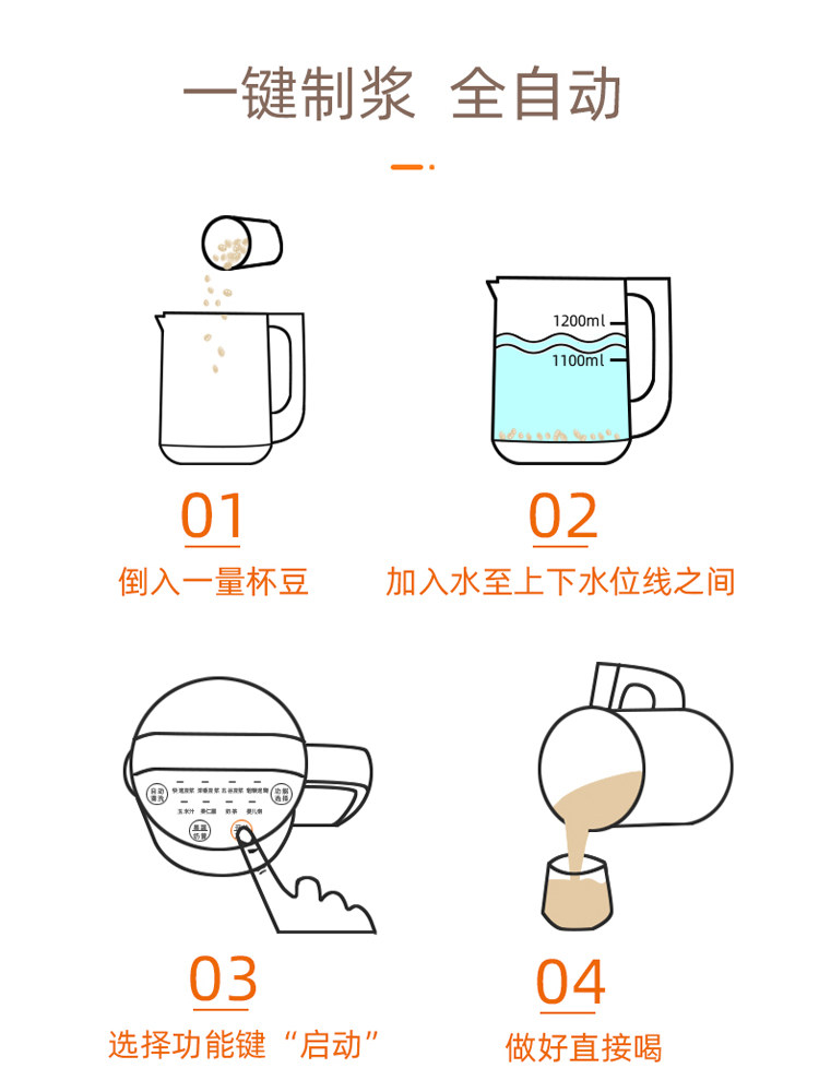 苏泊尔家用小型全自动破壁 3豆浆机 苏泊尔新合润豆浆机