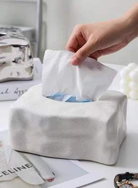 厂家新品冰块款高级感陶瓷纸巾盒摆件北欧设计家用餐巾纸盒抽纸盒