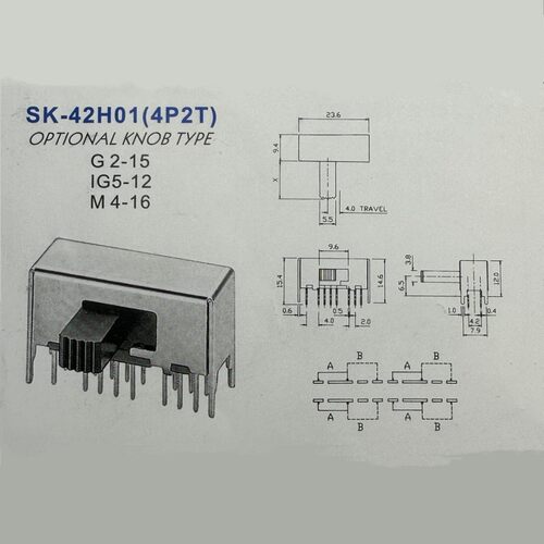 SK42H01G9拨动开关滑动卧式双排16脚2档扣动侧拨4只固定脚 - 图1