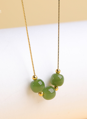 天然和田玉锁骨链K金项链