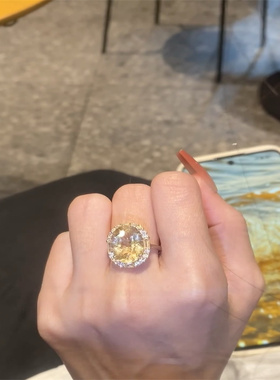 招米7克拉黄水晶戒指纯银戒指天然黄水晶戒指美人得财巴西黄水晶