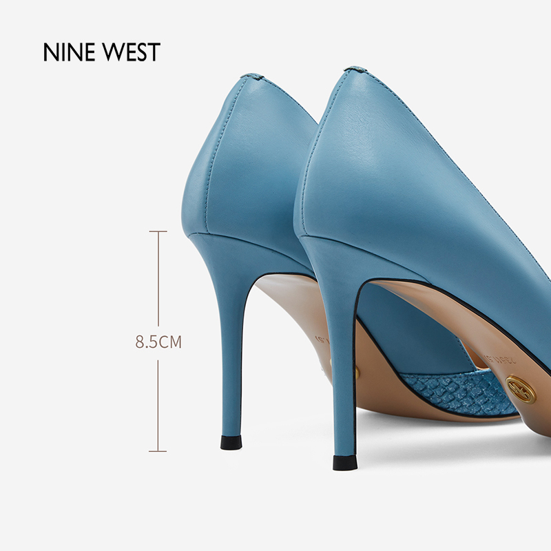 Nine West/玖熙高跟鞋女细跟春夏新款尖头鱼皮革优雅宴会气质女鞋-图2