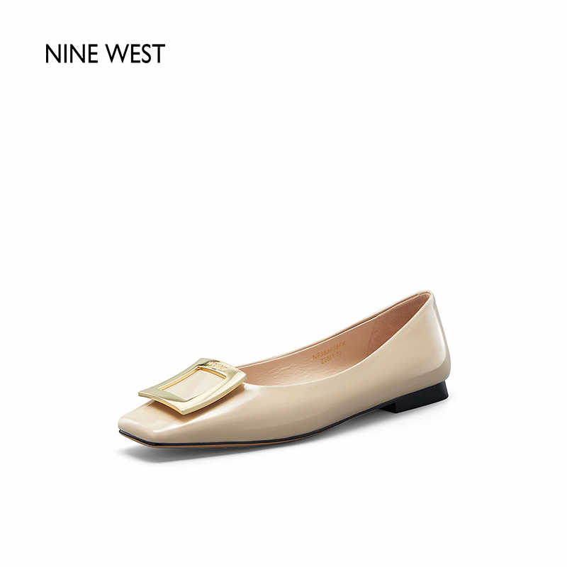 【直播专享】Nine West/玖熙平底鞋女法式气质春优雅方头方扣单鞋 - 图3