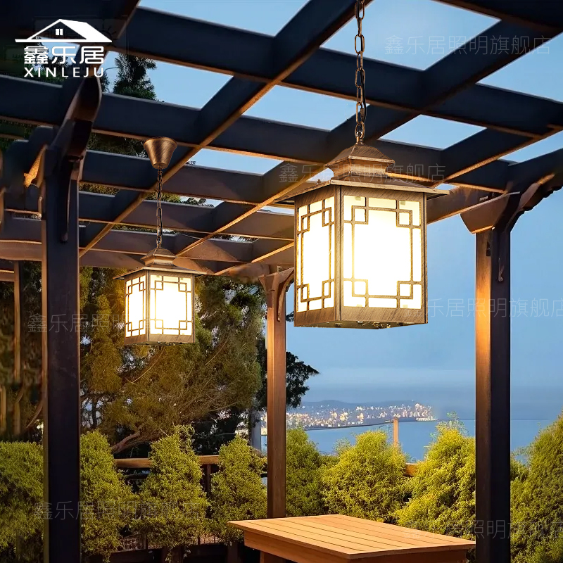 户外中式仿古吊灯防水别墅庭院玻璃房吸顶凉亭室外过道走廊太阳能 - 图1