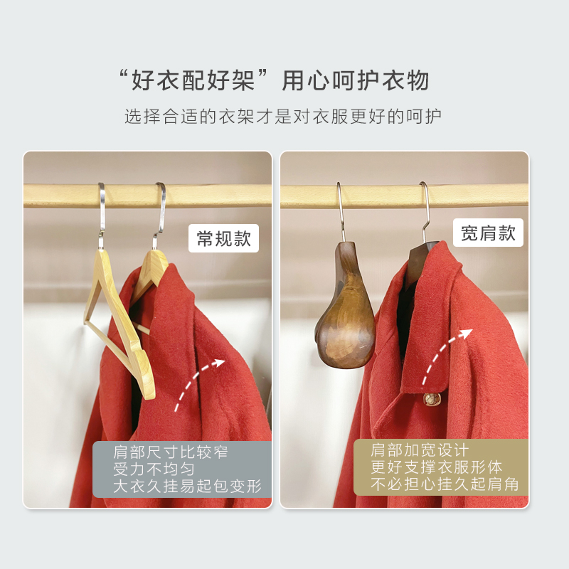 宽肩实木衣架家用无痕木质衣挂大衣皮草西装外套衣服撑子服装店-图0