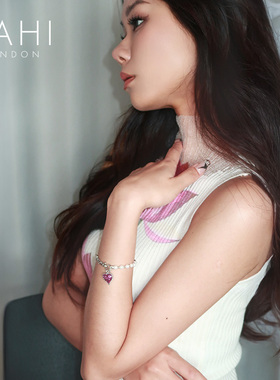 SAHI心形手链珍珠古巴链双拼